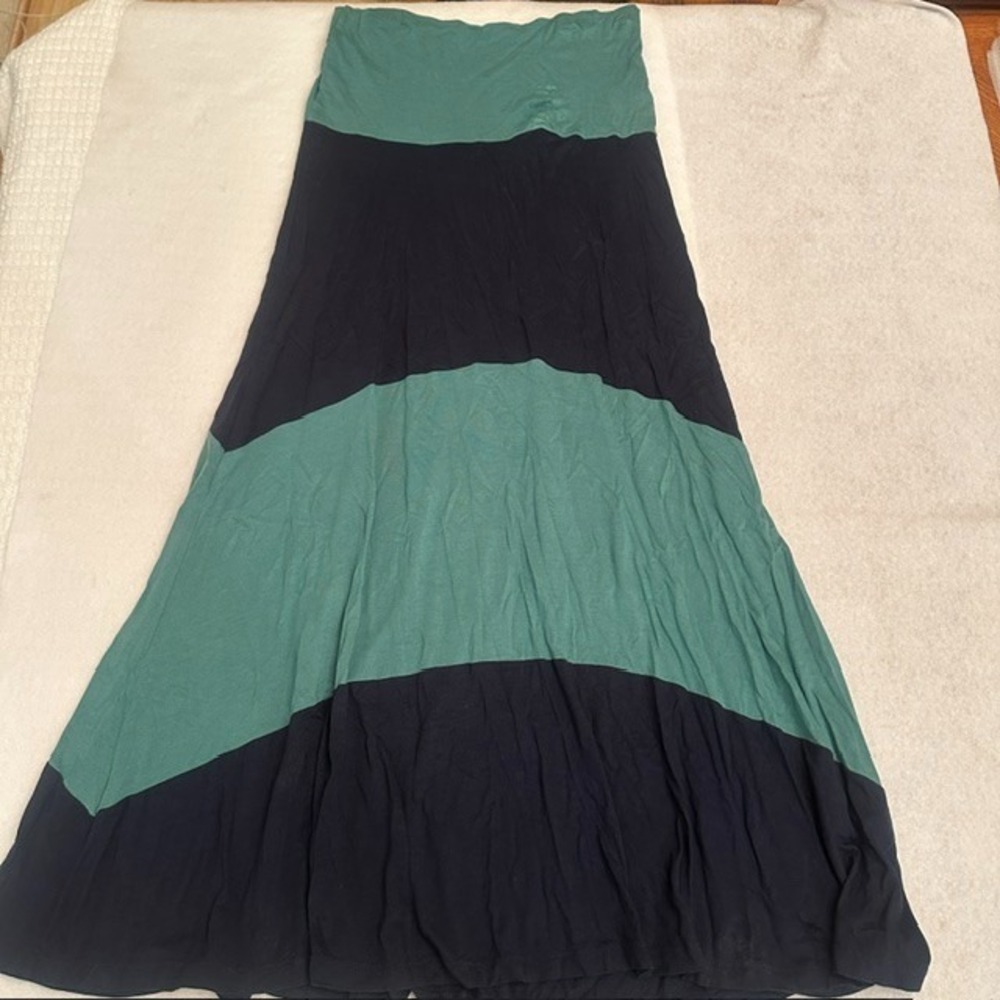 Gap Colorblock Knit Maxi Skirt Womens Small Green Navy Blue Stretch A-Line Skirt